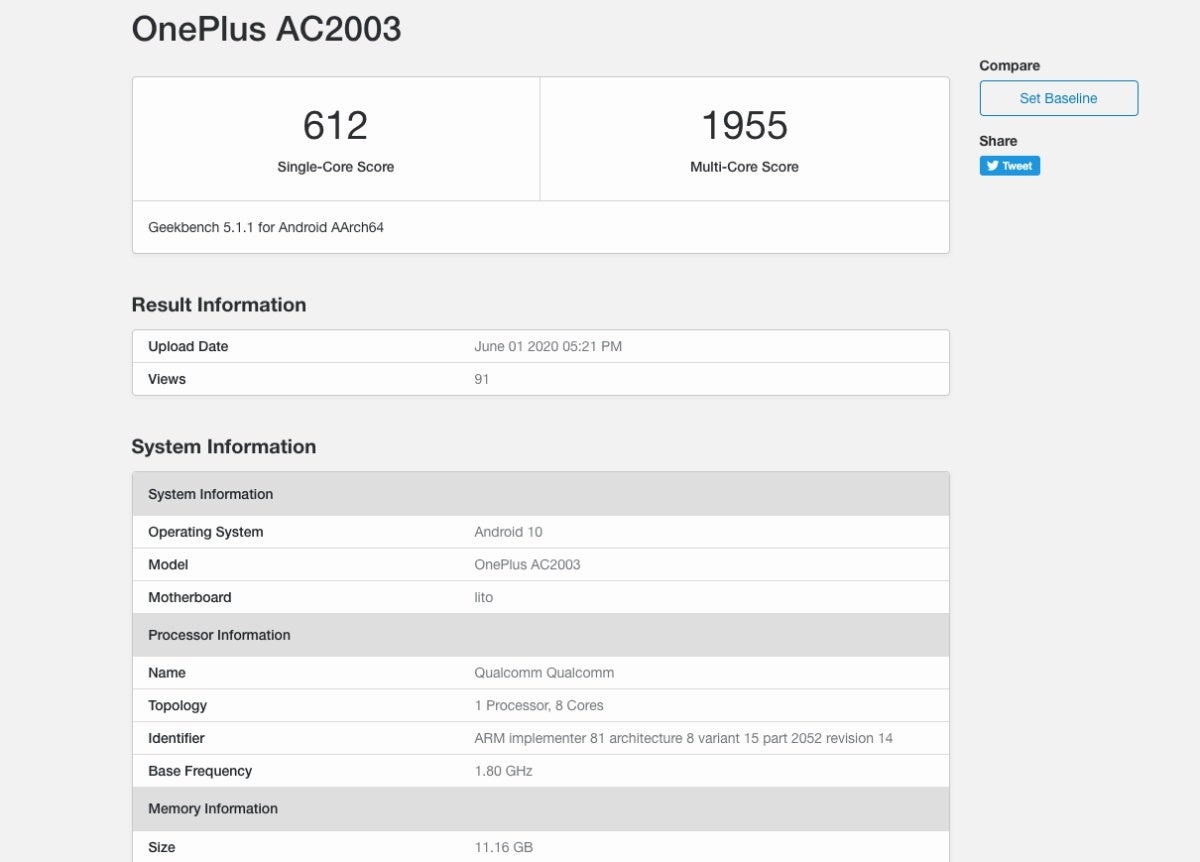 OnePlus Z 5G benchmark seems to confirm excellent SoC and insane RAM count