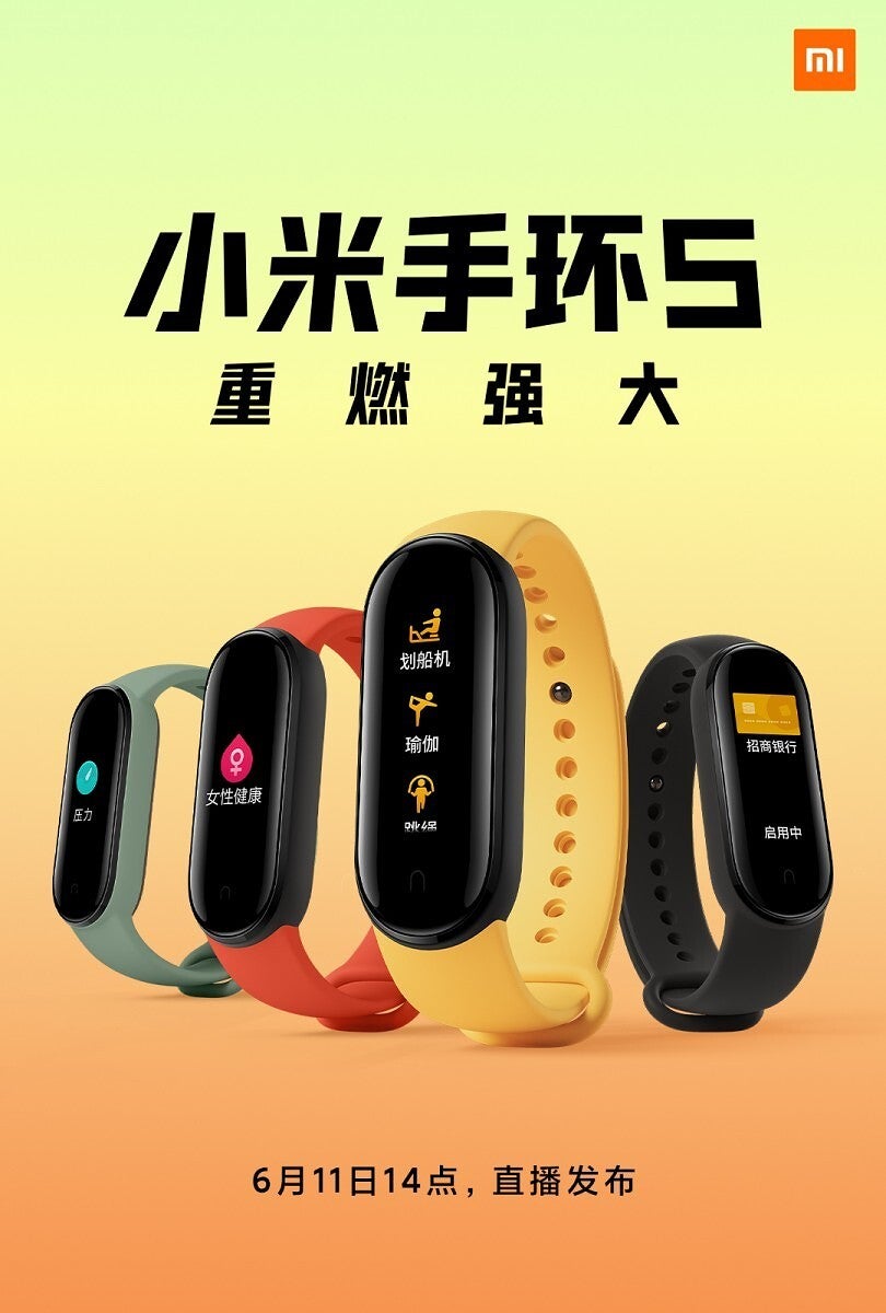 The Xiaomi Mi Band 5 will be unveiled June 11th in four different colors - Xiaomi leaks the four different color options for the Mi Band 5