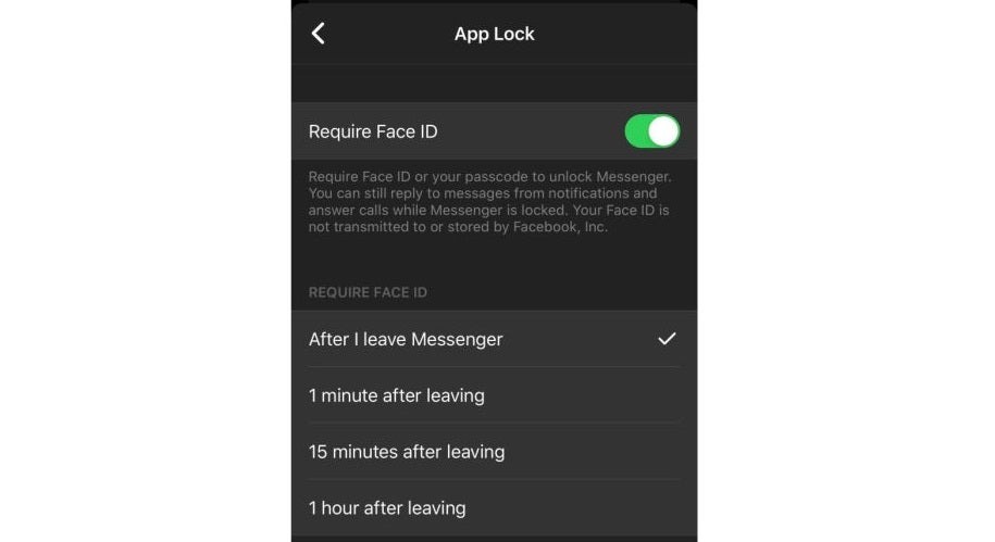 Screenshot of the experimental App Lock feature. - Facebook wants more Messenger security options, tests new iOS feature