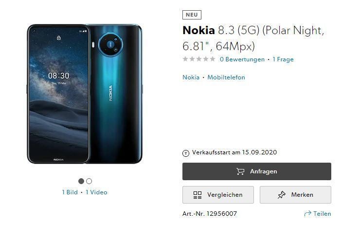 Nokia 8.3 5G Switzerland listing - Nokia 8.3 5G appears on Amazon