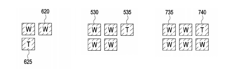 Possible lens combinations depending on the array size (W is wide angle, T is telephoto) - Samsung patented camera technology that will take pictures like never before
