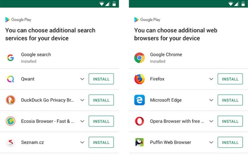 In Europe, Android users were given the option of choosing a third-party default search engine and a new default browser - DOJ, States could sue Google for antitrust violations later this year