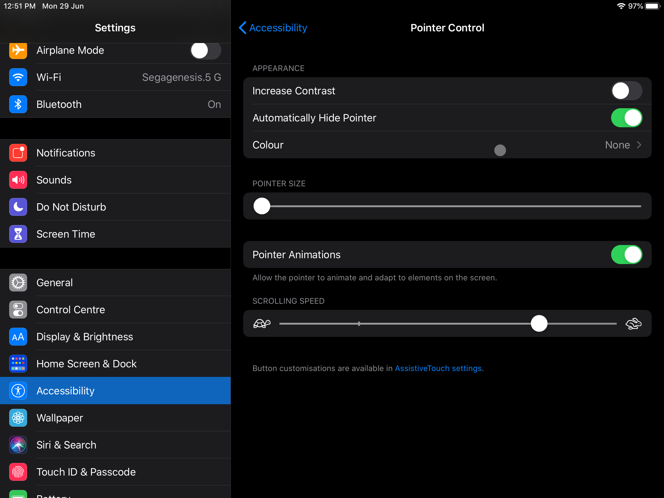 The iPad Pointer Control settings. - Here's how to use a mouse on your iPad, and what it's like