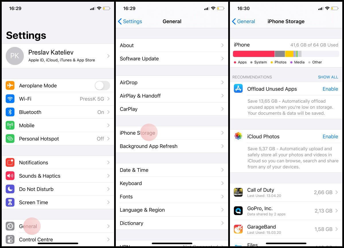 Settings -&gt; General -&gt; Storage - How to free up storage on iPhone