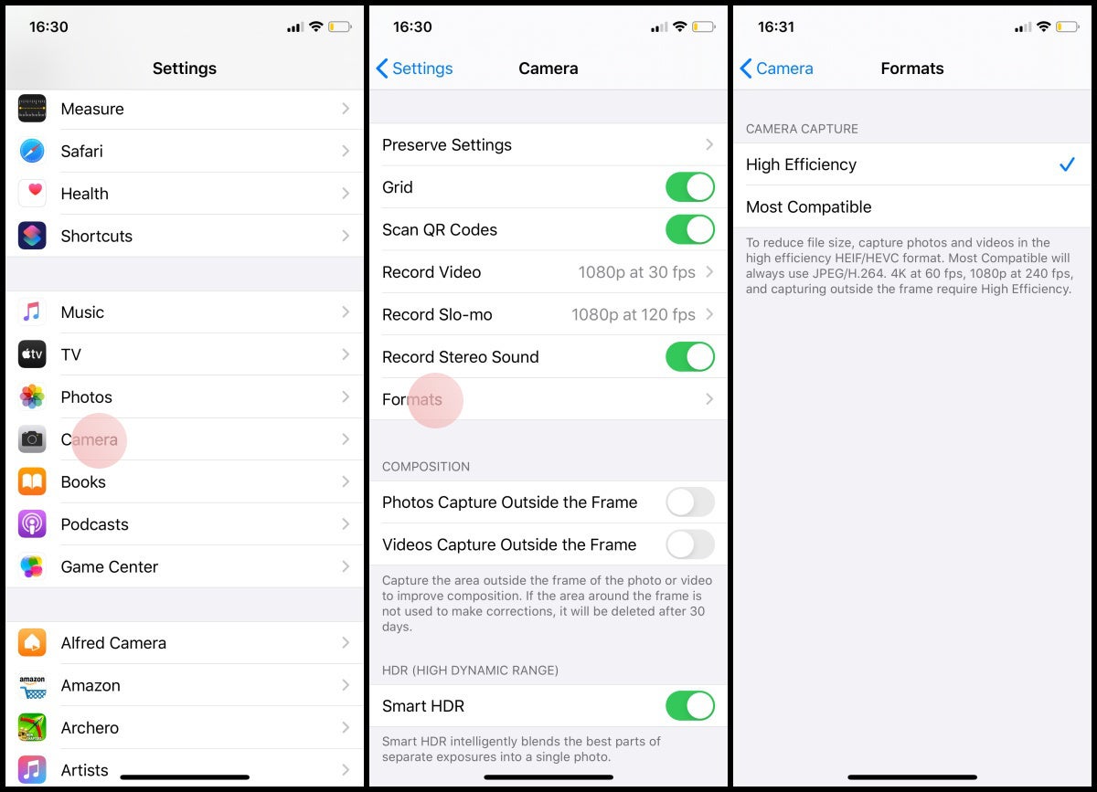 Settings -&gt; Camera -&gt; Formats -&gt; High Efficiency - How to free up storage on iPhone
