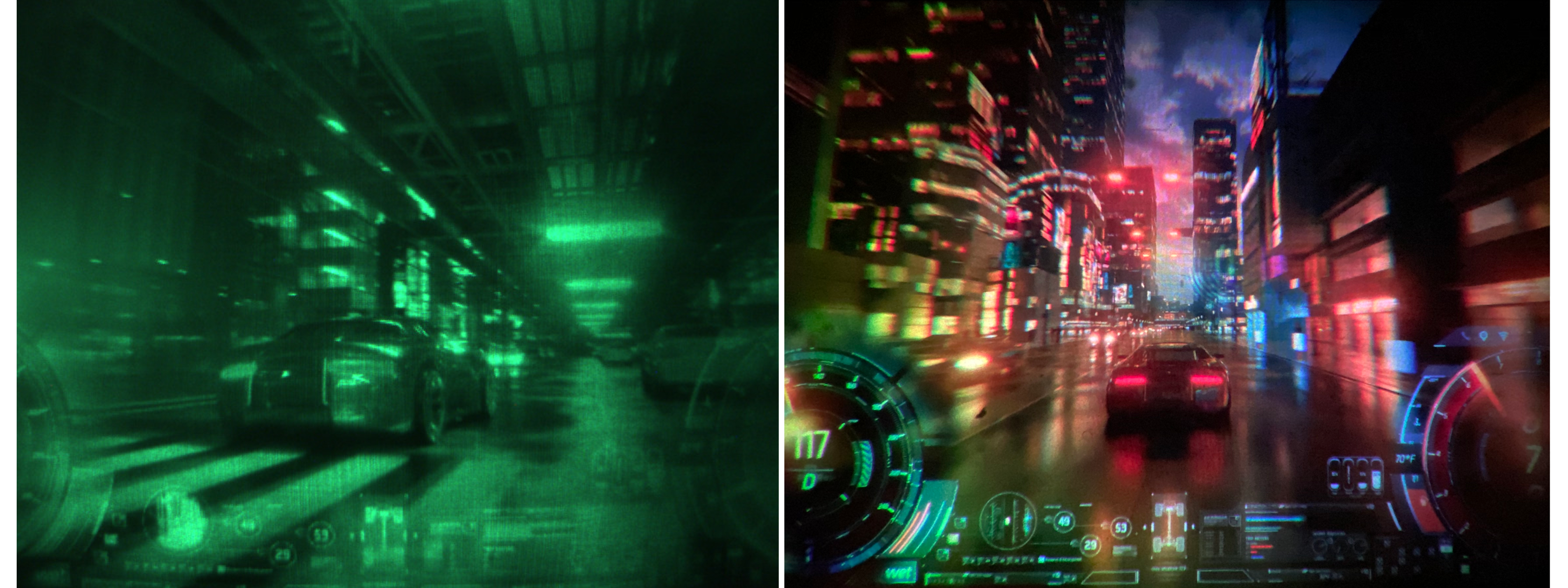 Shown on the left, a photograph captured with the proof-of-concept research device shown above. On the right, a photograph taken through a larger full-color benchtop prototype. - Facebook VR headset prototype looks cool but it’s not ready