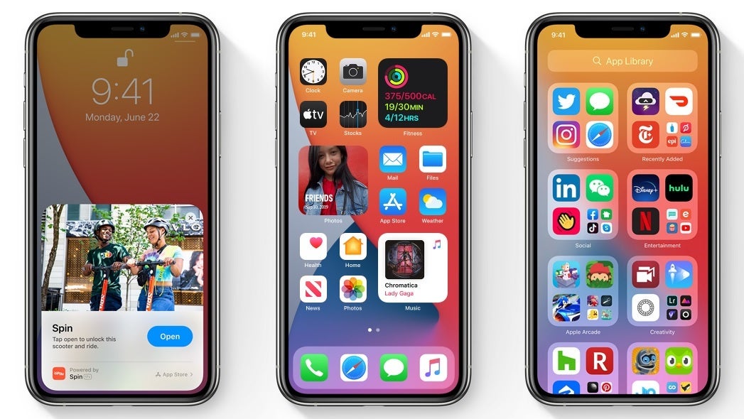 App Clips on the left with widgets in the center and the App Library on the right - Here's how you can be the first on your block to run iOS 14 on your iPhone