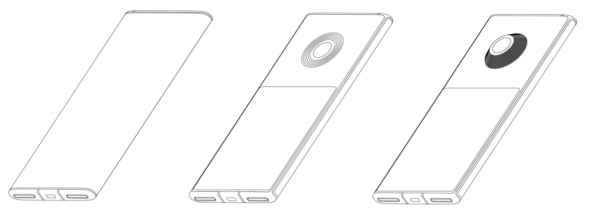Patent drawings showing the telescopic camera lens - Xiaomi patents phone design with two displays and one mega camera