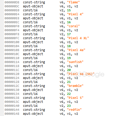 code snippets showing the presumed 2020 lineup - Pixel 4a (5G) is apparently on the way too and it will have the same chip as the Pixel 5