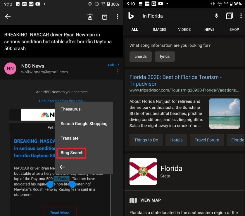 Microsoft suggests that you use Bing instead of Google to perform as search - Is Microsoft begging for search business from Android users?