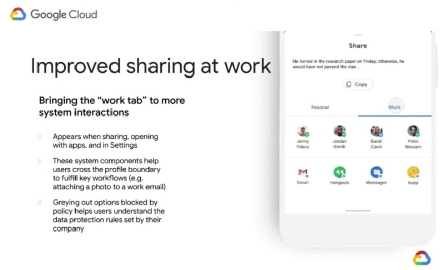 Different options for the Work or Personal settings will appear on the share sheet - The difference between work and personal data is easier to see following changes made in Android 11