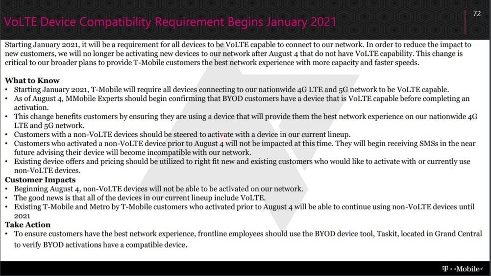 T-Mobile&#039;s internal memo about VoLTE leaks - Some phones will stop working on T-Mobile&#039;s 4G and 5G networks by next January