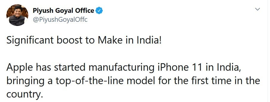 The Apple iPhone 11 is now being assembled in India - Apple is assembling a top-of-the-line iPhone in India for the first time