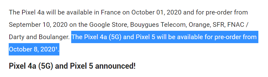 Google Translate version of Google France blog post - Here&#039;s when the Google Pixel 5 &amp; Pixel 4a (5G) could be announced