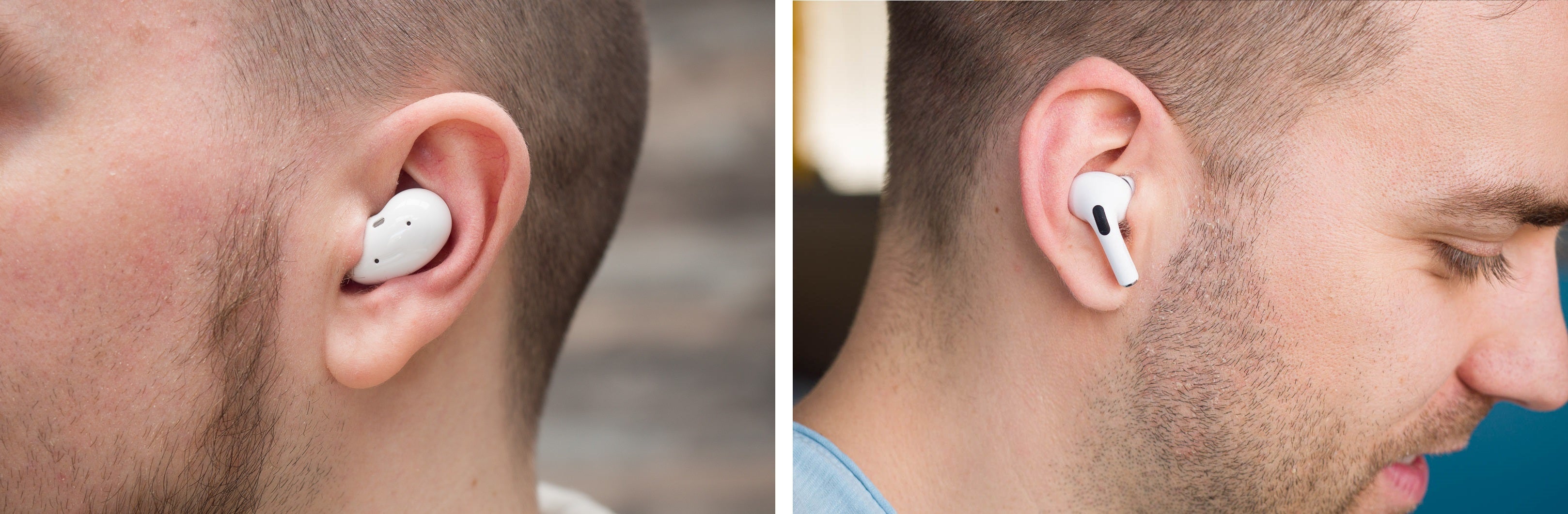 To the left is how the Galaxy Buds Live look in-ear, to the right – AirPods Pro - Samsung Galaxy Buds Live vs AirPods Pro
