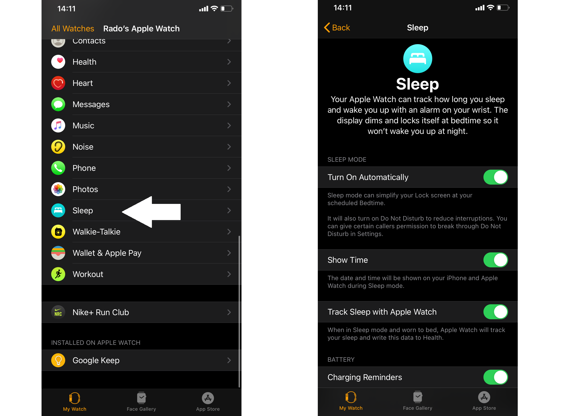 The new Sleep menu that will appear on the Apple Watch iPhone app, along with its only screen - Apple Watch sleep tracking is here! This is how it works