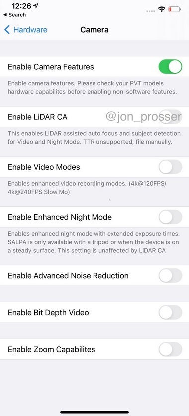 Leak shows camera settings for the iPhone 12 Pro Max - First live shot of 5G Apple iPhone 12 Pro Max shows Apple testing 120Hz refresh rate (VIDEO)