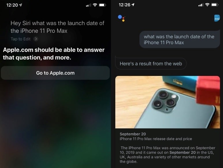 Siri, on the left, knows less about Apple than Google Assistant does - Apple iPad users receive Siri-related feature in iPadOS 14 beta that might not come to the iPhone