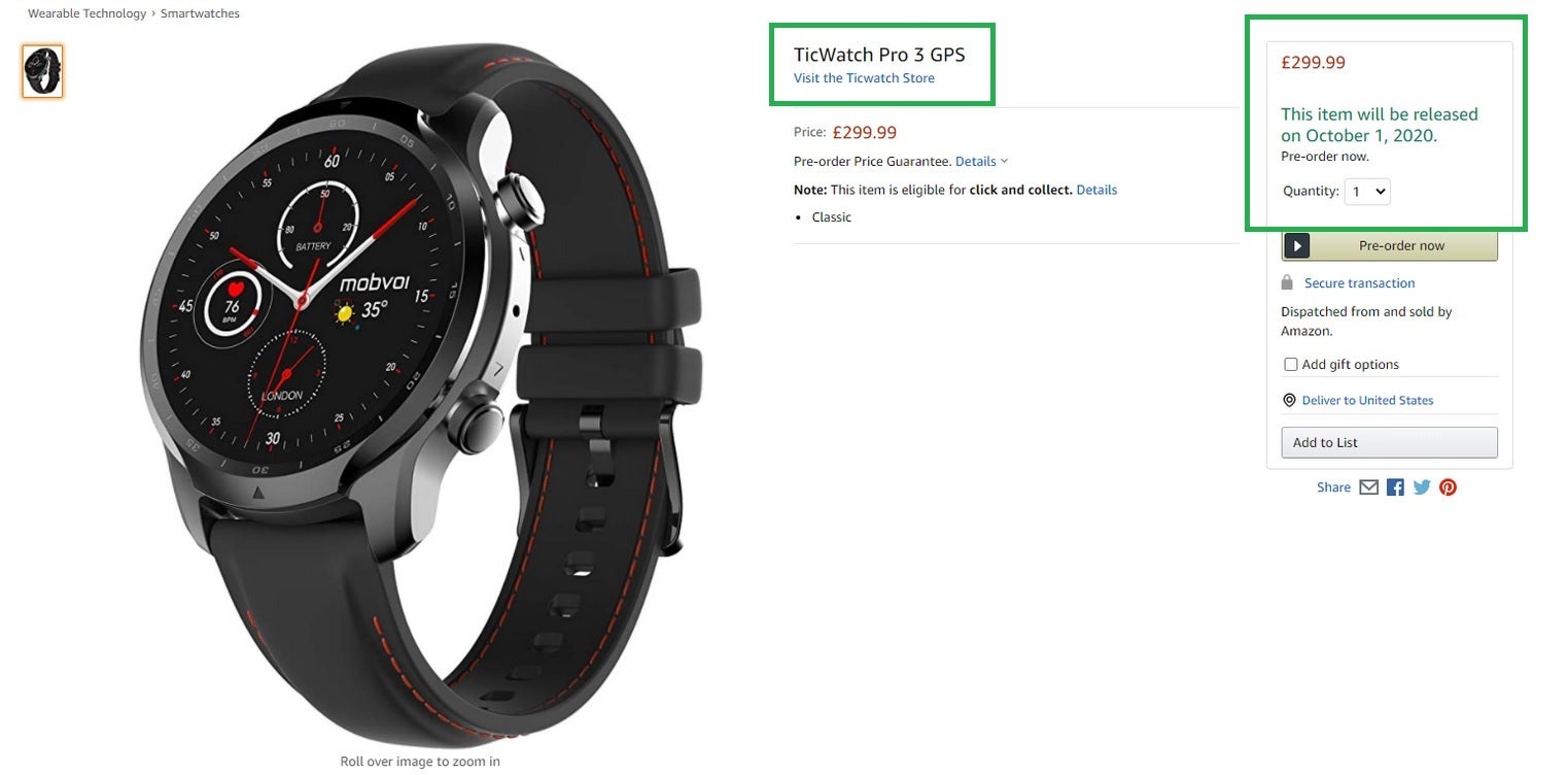 TicWatch Pro 3 with an October 1st release date and a $400 USD price tag - TicWatch Pro 3 can be pre-ordered now from Amazon U.K.