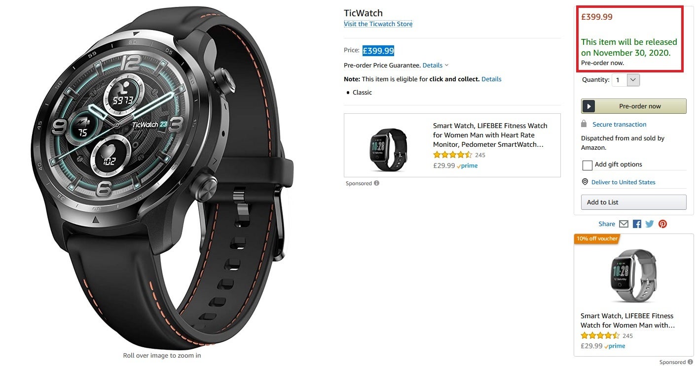 TicWatch with a November 30th release date and a higher price tag - TicWatch Pro 3 can be pre-ordered now from Amazon U.K.
