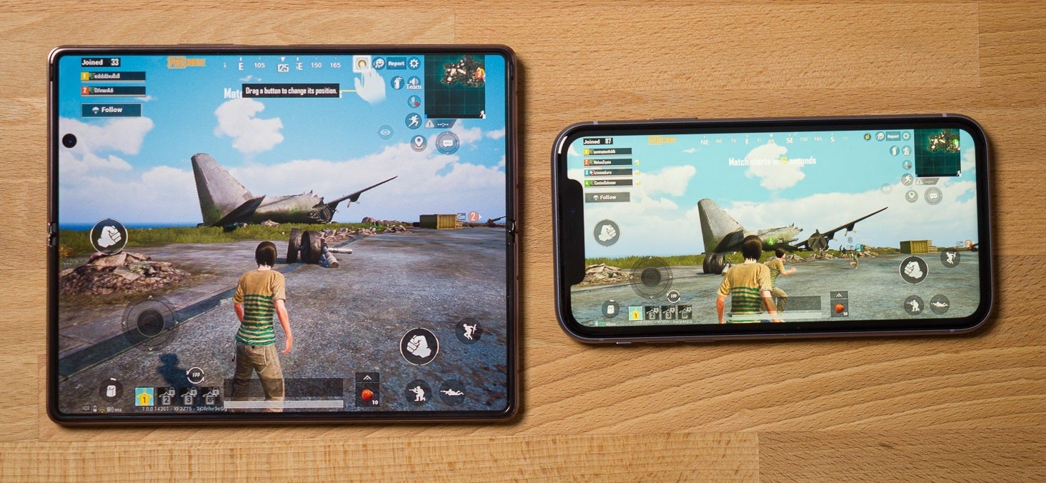 Playing PubG Mobile on the Galaxy Z Fold 2 (left) is quite the improvement over a standard smartphone. - The Galaxy Z Fold 2 experience: Here&#039;s how videos look, games play, and more!