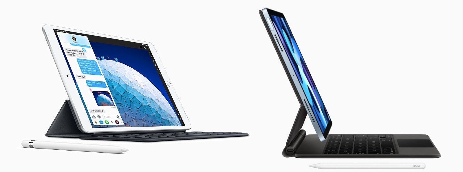 The iPad Air 4 (right) supports Apple&#039;s Magic Keyboard and Apple Pencil 2 - Apple iPad Air 4 vs iPad Air 3: Should you upgrade?