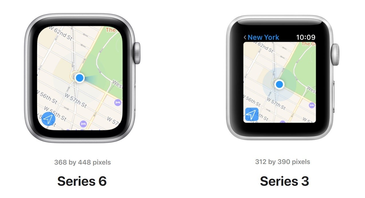 Apple Watch Series 6 vs Series 3 display size comparison - Apple Watch Series 6 vs Apple Watch Series 3
