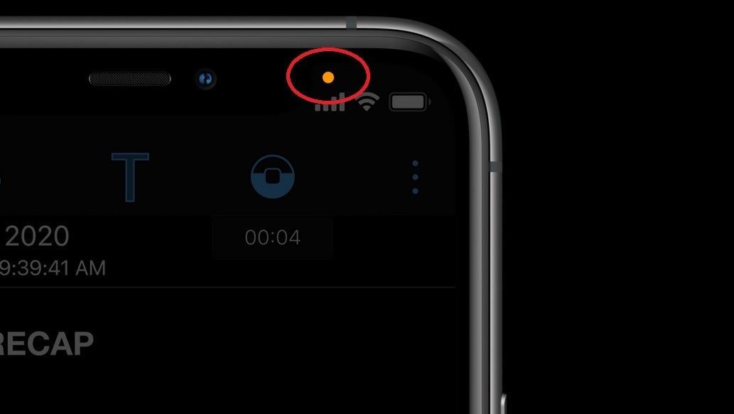"The orange light seen in the corner of this iPhone means that one of the apps on the device is using the phone's microphone - iOS 14.2 developer beta is released; what do those orange and green lights mean on my iPhone screen?