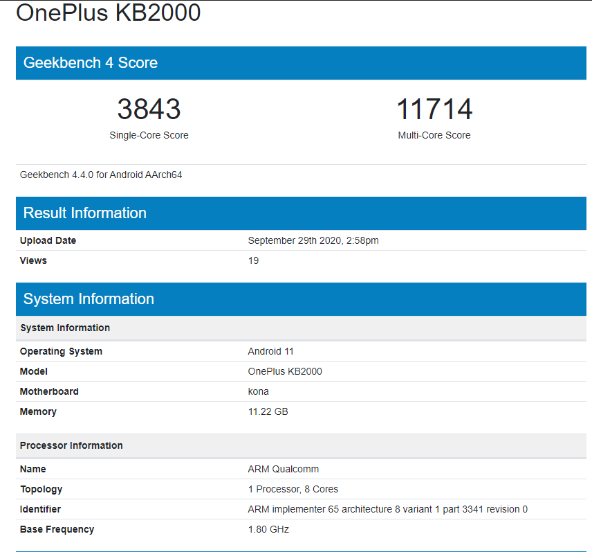 OnePlus 8T Geekbench appearance suggests it's not a true H2 flagship