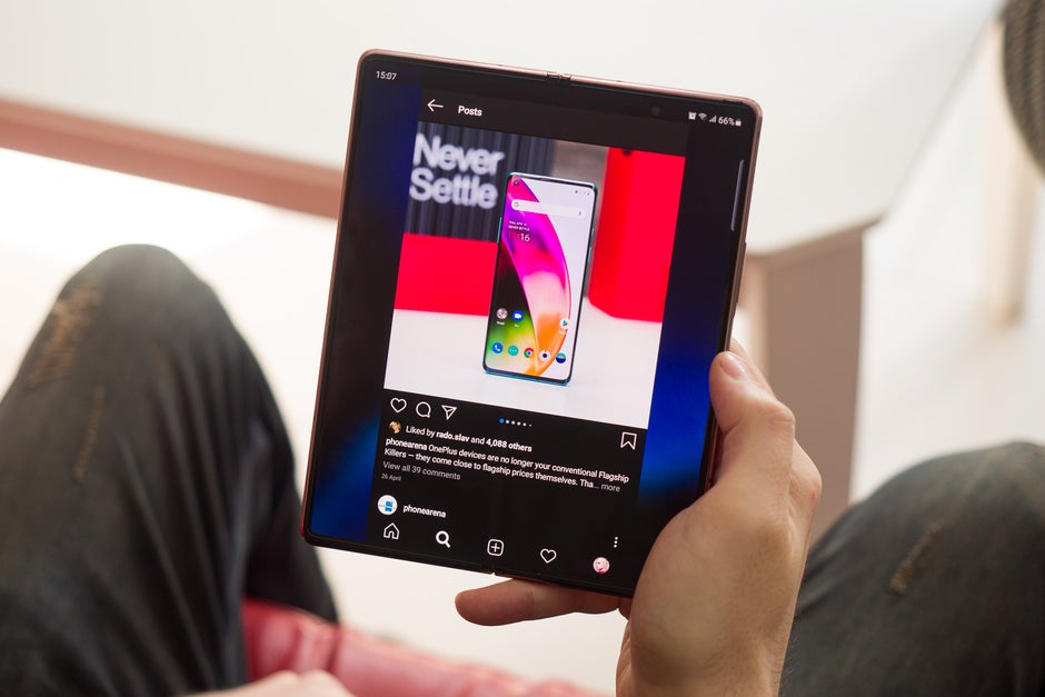 Instagram's solution for this squarish display is to add empty space to the left and right. - Samsung Galaxy Z Fold 2 long-term review: Still exciting?