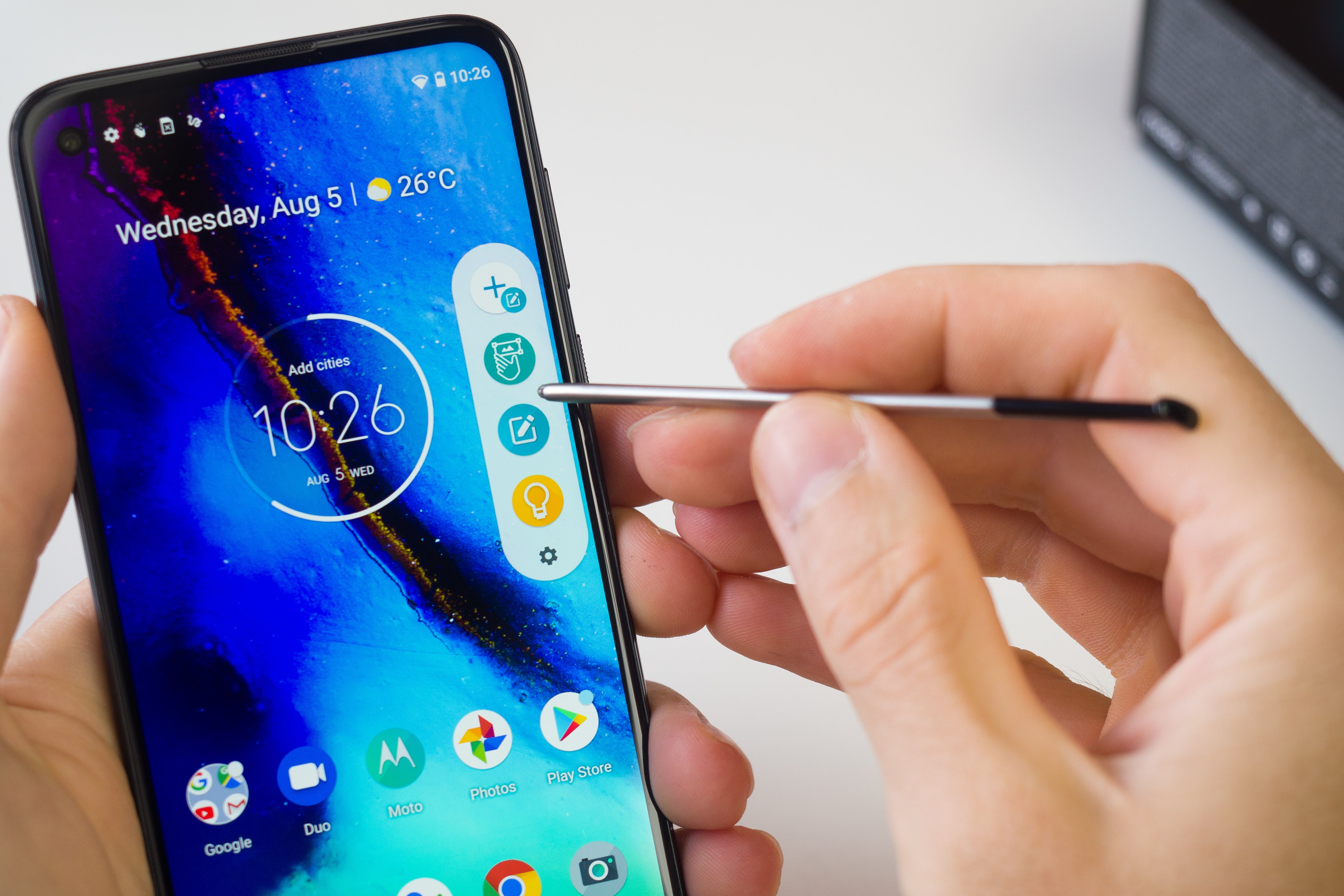 The Moto G Stylus comes with a built-in Stylus - Pixel 4a vs Moto G Stylus
