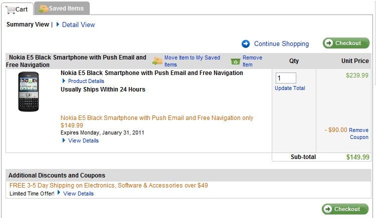 Unlocked Nokia E5 is selling for $150 through Dell