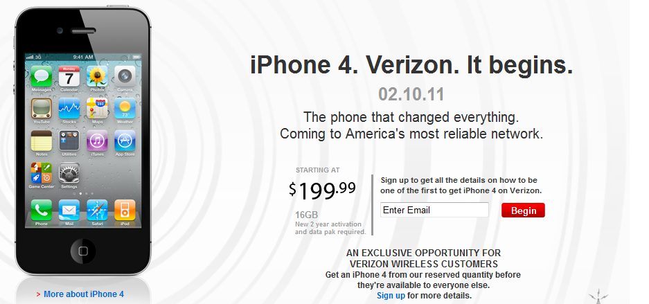 No longer a myth, the Verizon branded Apple iPhone 4 will launch February 10th with pre-orders beginning a week earlier - Verizon web site suffers outages after Apple iPhone announcement on Tuesday