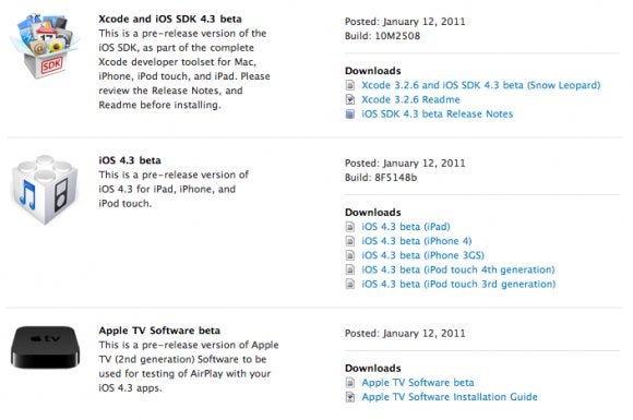Apple outs iOS 4.3 Beta to developers