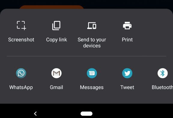 Chrome&#039;s Share menu - image courtesy of ChromeStory - Android is getting scrolling screenshots with the help of Chrome?