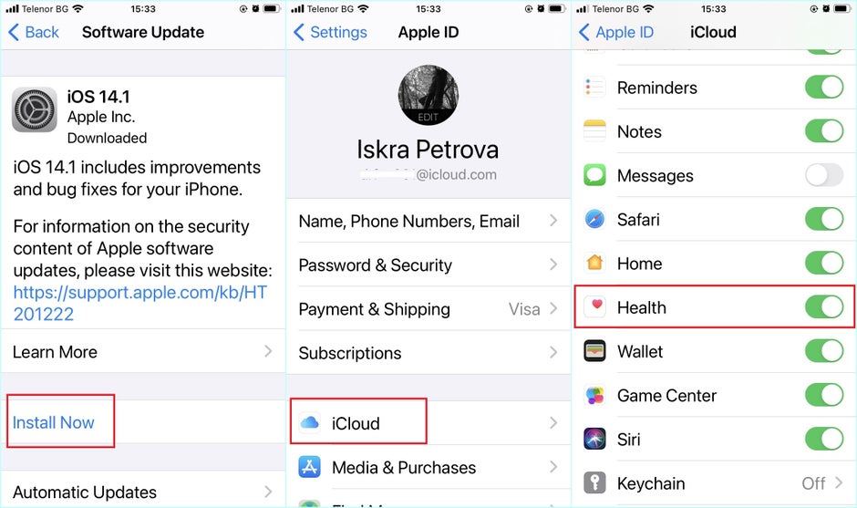 Update iPhone, Check if iCloud sync for Health data is on - How to pair your Apple Watch with your new iPhone