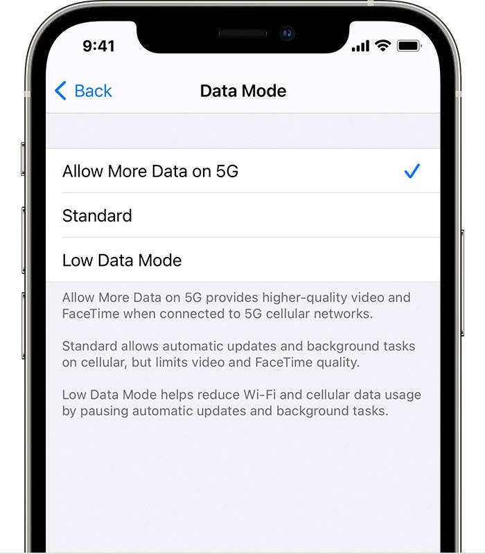 Chose the iPhone 12's Smart Data Mode option that is most suitable for your carrier plan - How to turn off 5G on iPhone 12
