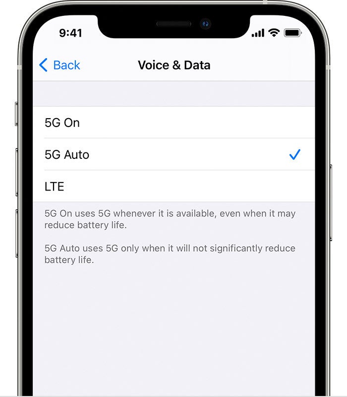 Tap on LTE to turn off the default iPhone 12 5G Auto connectivity mode - How to turn off 5G on iPhone 12