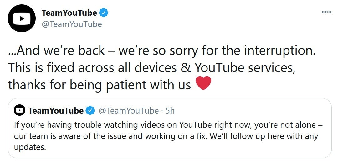 YouTube announces that service has been restored - How did you survive when YouTube was down for two hours on Wednesday?