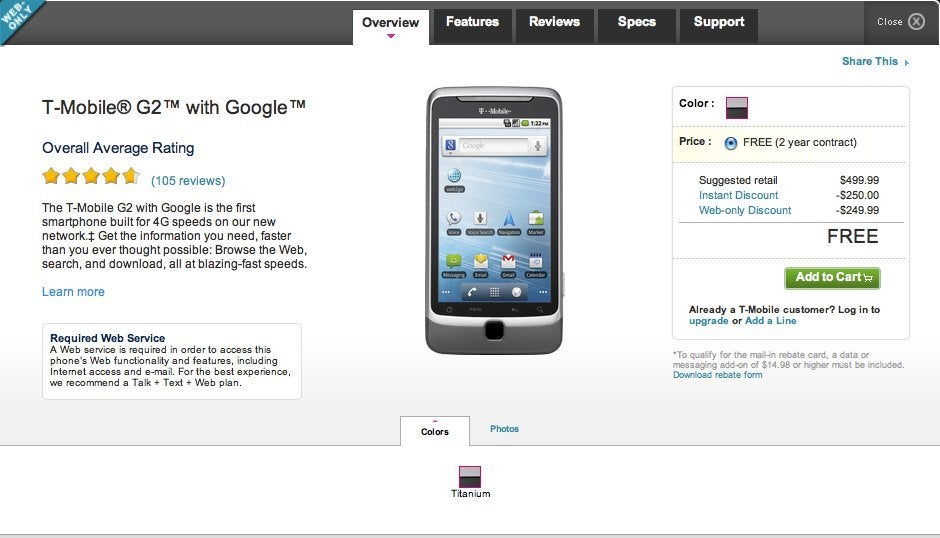 T-Mobile G2 is now selling for the easy to tolerate price of free