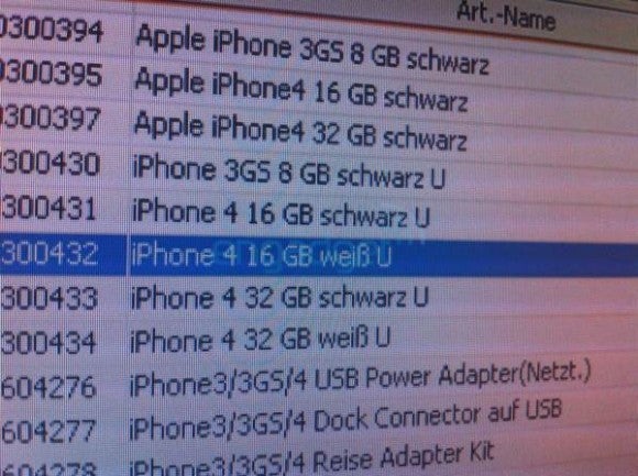 Vodafone Germany’s inventory system reveals a white iPhone 4 model