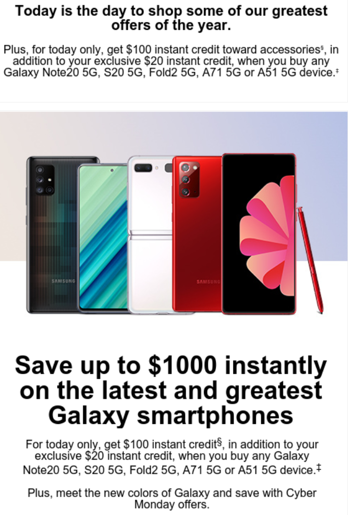 Samsung's crazy stackable Cyber Monday - Red Note 20, new instant credit, Samsung goеs crazy for Cyber Monday!