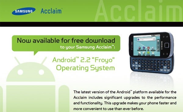 Samsung Acclaim for US Cellular is finally moving up to Android 2.2 Froyo