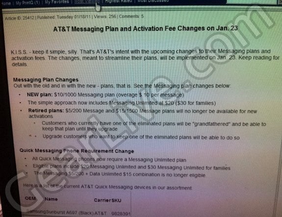 Leaked Best Buy document showing that AT&amp;T will be offering new text messaging plans next week. - AT&T is prepping to roll out new text messaging plans?