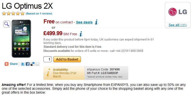 Expansys is offering pre-orders for the LG Optimus 2X. - LG Optimus 2X has started to go into pre-order mode over in Europe