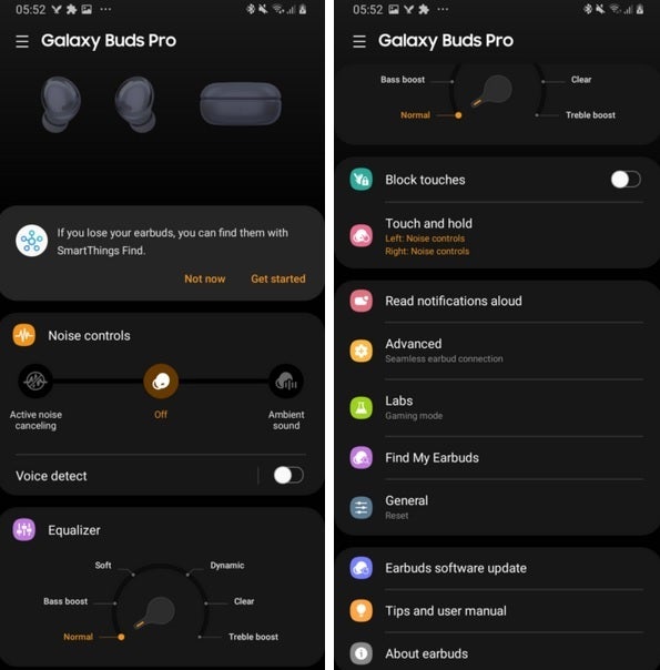 Screenshots show the Google Buds Pro update to the Samsung Wearable App - New features, specs, and images for the Samsung Galaxy Buds Pro leak