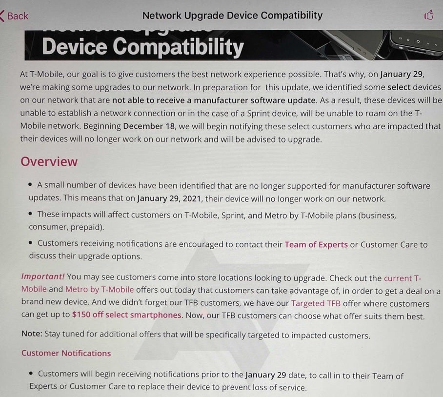 Internal document for T-Mobile reps leaks - These phones will stop working on T-Mobile next month