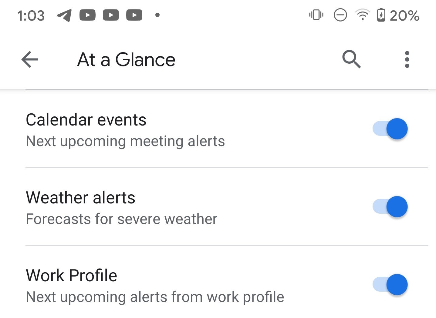 The preferences menu for the Pixel's At a Glance widget feature - It's the perfect time to make sure that this feature on your Pixel's iconic widget is toggled on