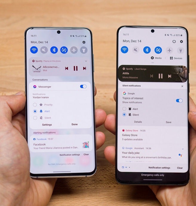 One UI 3.0 with Android 11 on left, One UI 2.5 with Android 10 on the right - Android 11, One UI 3.0 update is more widely disseminated in the states to Galaxy S20 series