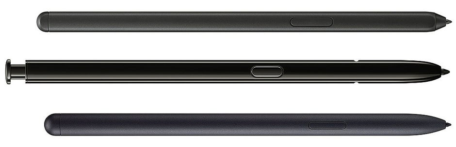 Top to bottom - Galaxy S21 Ultra vs Note 20 Ultra vs Tab S7 S Pen stylus models - The S Pen stylus support on Galaxy S21 Ultra: features, price, compatible cases